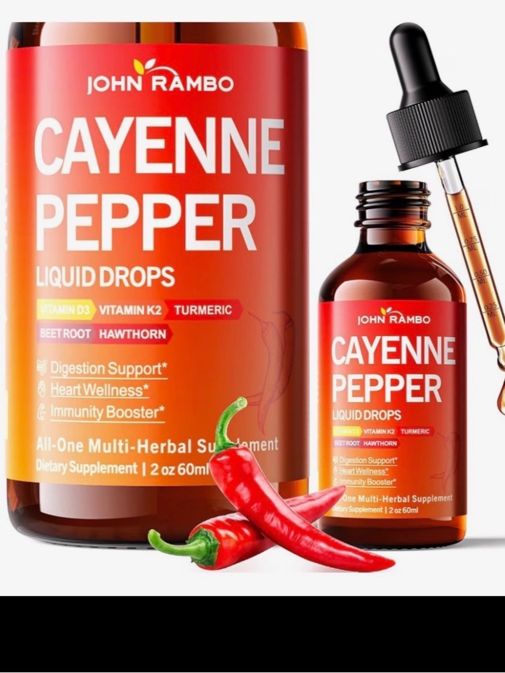New - John Rambo Cayenne Pepper Liquid Drops – Red